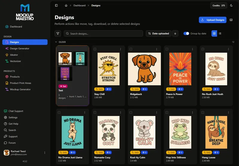 Mockup Maestro design library with uploaded artwork